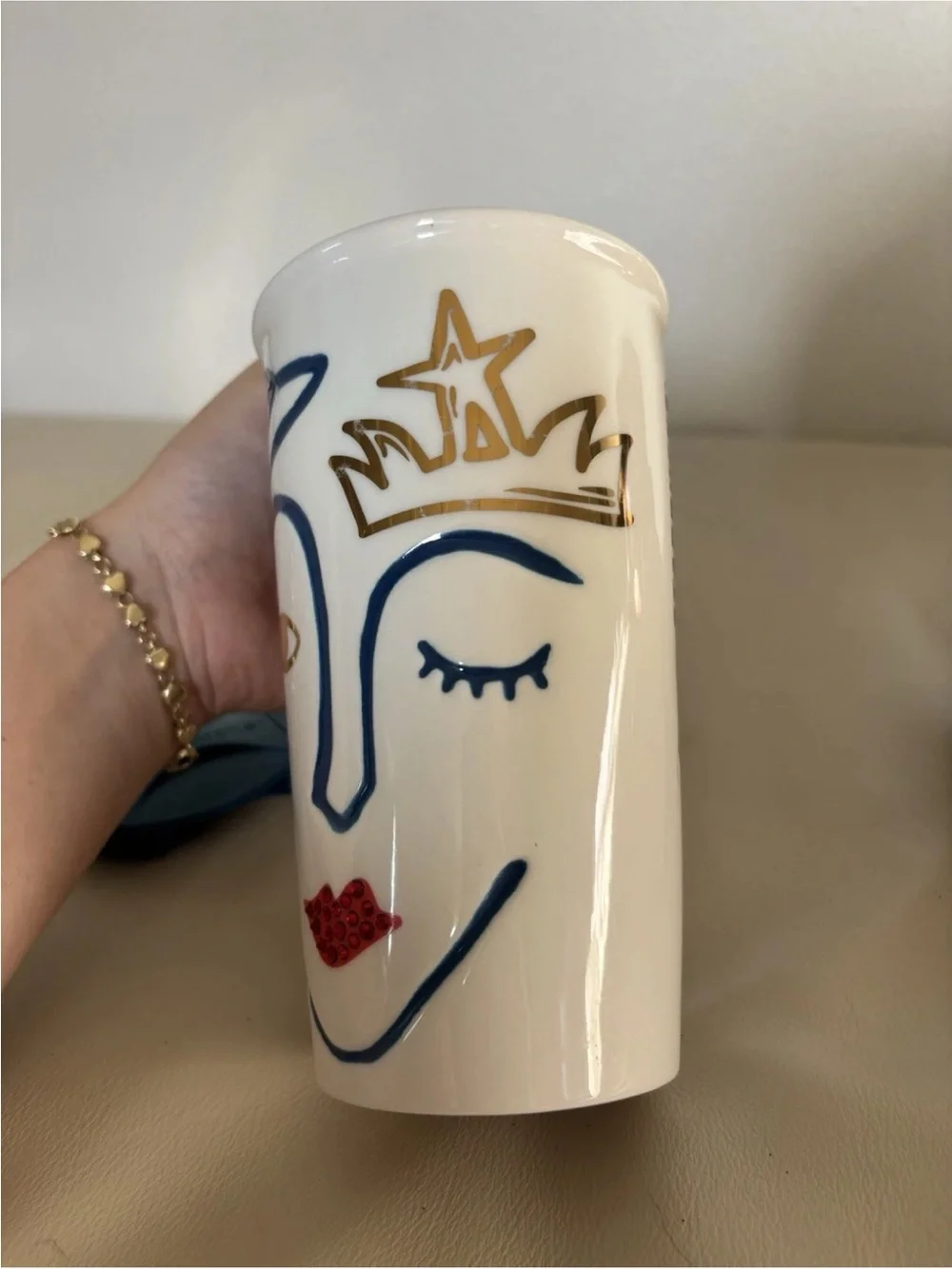 Starbucks 2016 Anniversary Set Swarovski Crystal Lips Tumbler & Crown Mug